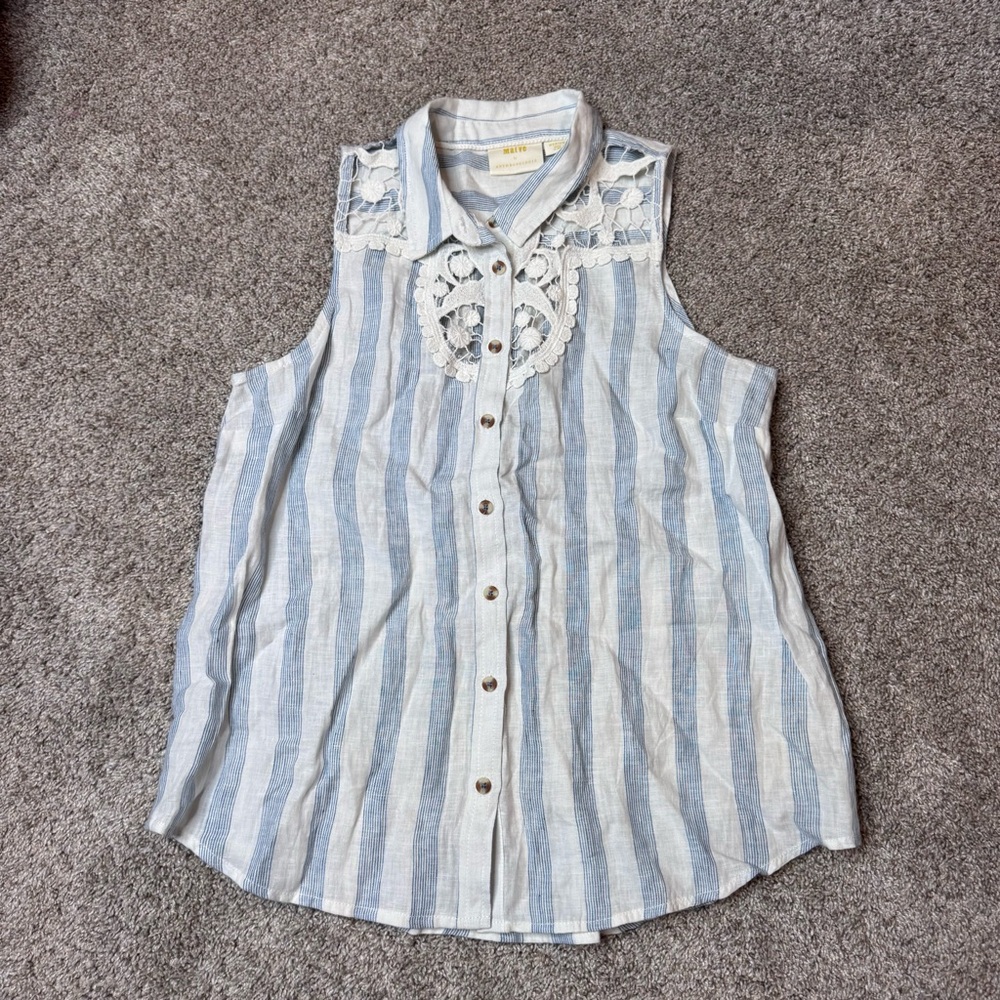 MAEVE ANTHROPOLOGIE Linen Button Down Tank - Picture 2 of 6